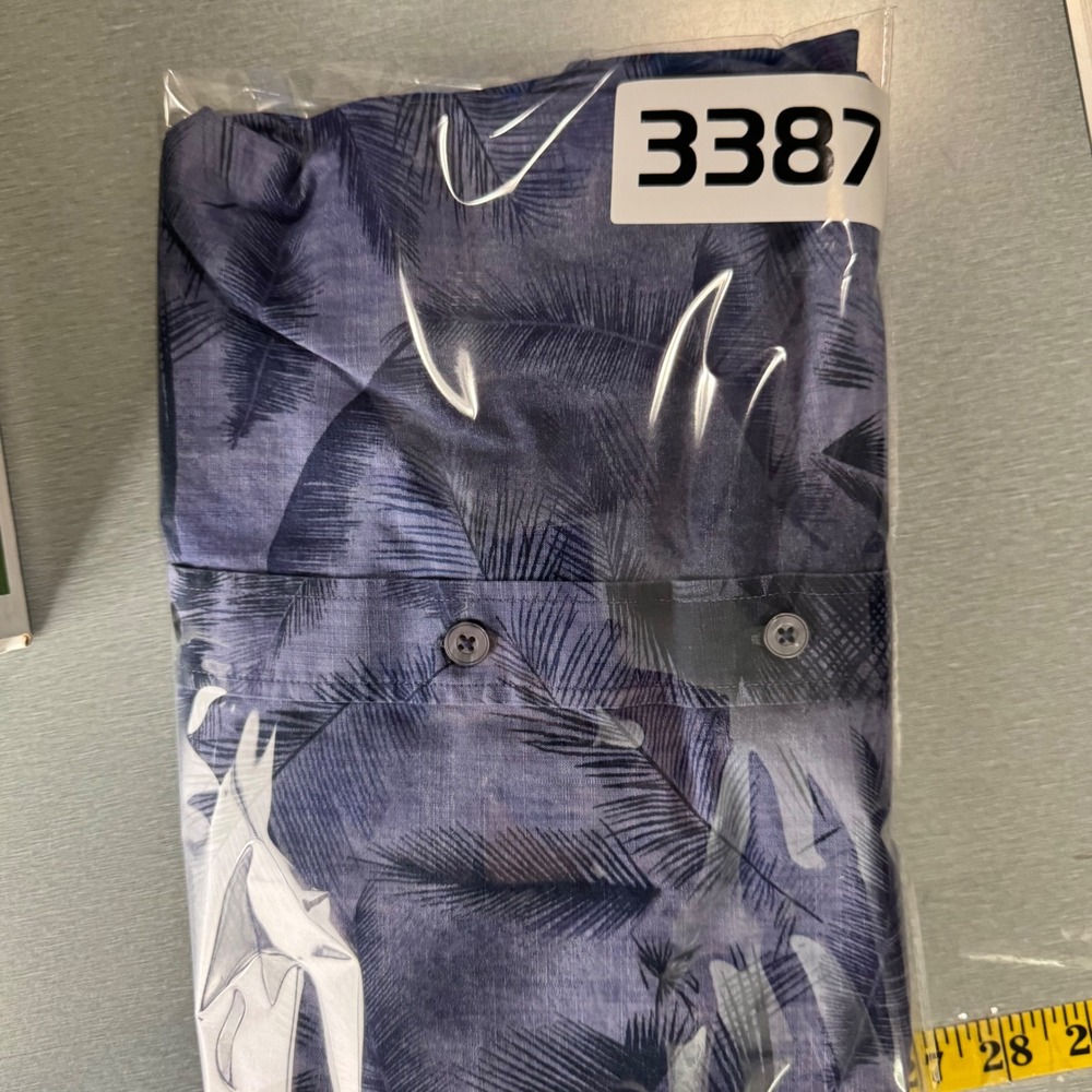 UNTUCKit Mens Large Blue Palm Leaf Print Short Sleeve Cotton Button Down Shirt - Picture 8 of 8